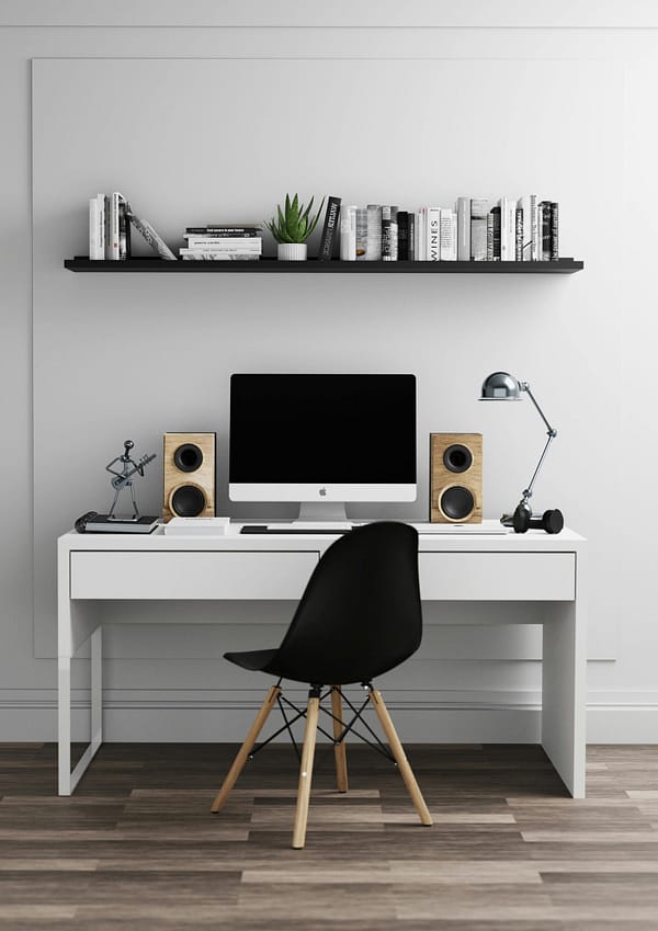 Nordic White Study Desk with Open Storage